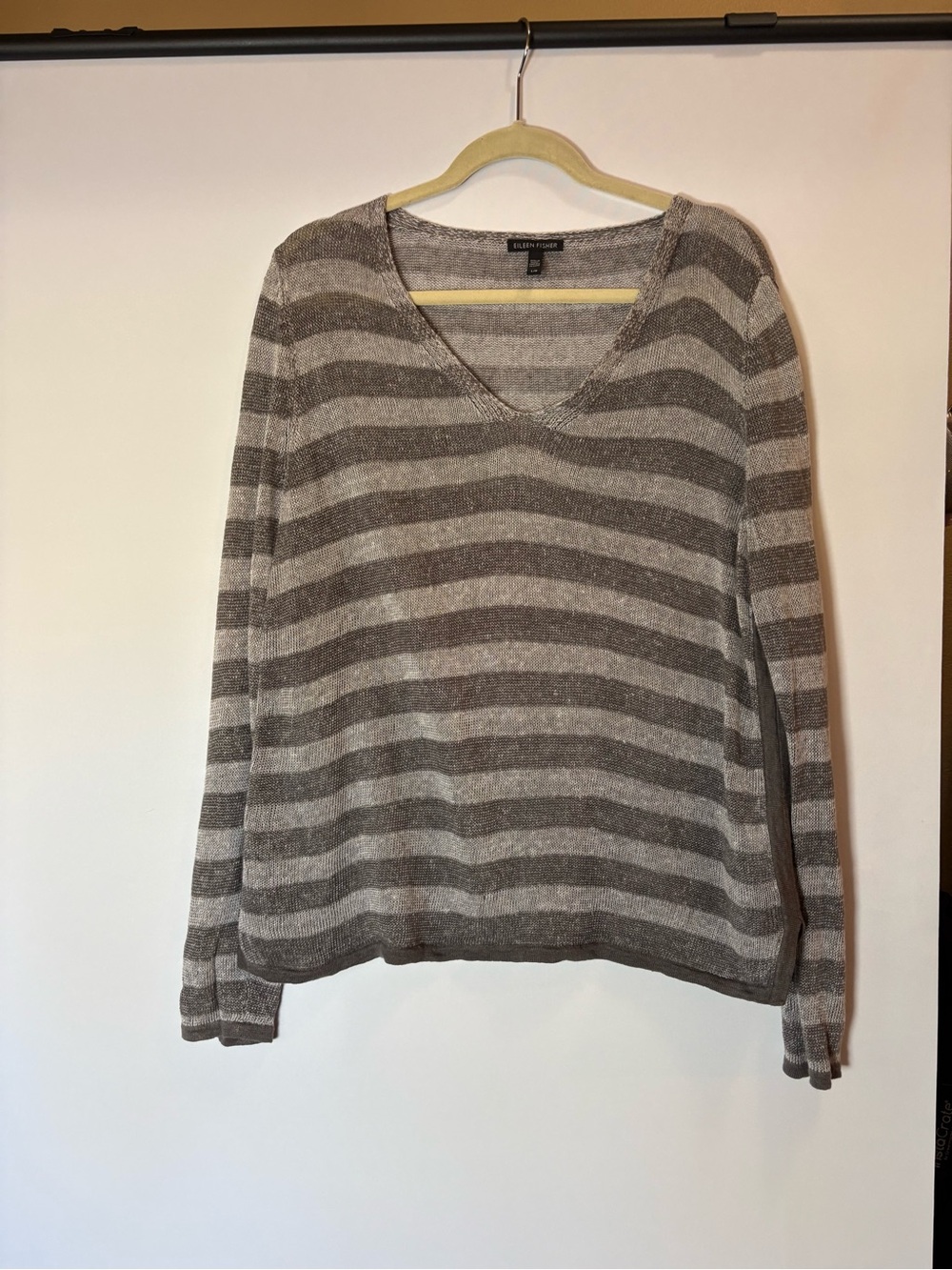 Eileen Fisher Gray Striped V-Neck Sweater Top